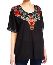 Johnny Was Floral Embroidered Cotton Tamaya Tunic Black Size S