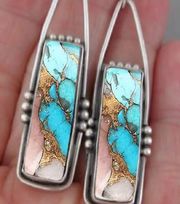 Bohemian Turquoise  Geometric Dangle Earrings