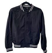 NWT Betsey Johnson Black Bomber Jacket S white varsity stripes casual