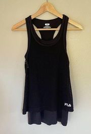 FILA  Black Cheetah Double-layer Racerback Tank Activewear Top Size XS