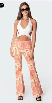 Printed Rippled Flare Jeans