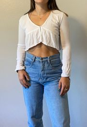 White Long Sleeve Crop Top