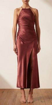 NWT Shona Joy Thalia Gathered Square Neck Bias Midi Dress in Sangria Size 10