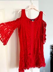 Red Lace Shoulder Cut Out Dress