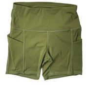 Activewear Women’s Green High Waisted Side Pocket Biker Shorts Size Small