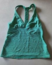 Athleta Racerback Tankini Green Stripe Swimsuit Top S