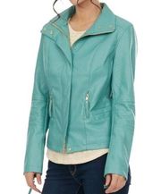 Kut From The Kloth Womens Zip Up Faux Leather Moto Jacket Size M Teal