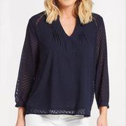 Collective Concepts Top Small S Navy Blue Blouse Long Sleeve Women Work Classic