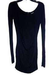 Express Dress Womens Small Black Scoop Neck Long Mesh Sleeve Zipper Back Rayon