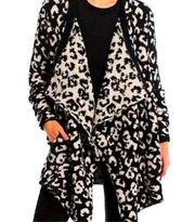 Phoebe Wrap Cardigan Sweater NEW Womens Black Ivory Leopard Cozy size large