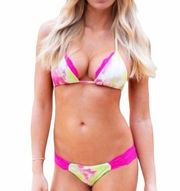 new Beach Bunny ♡ Panama Animal String Bikini Top ♡ Pink + Green Tie Dye ♡ Lace