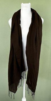 Cashmere Scarf Italy Brown Fringe Long 70”x 29” Classic Fringe Raw Edge Unisex