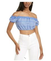 Lemlem Zinab Cropped Puff Sleeve Blouse Cornflower Blue Size XS