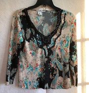 Albert Makali 3/4 Sleeve V Neck Blouse Small