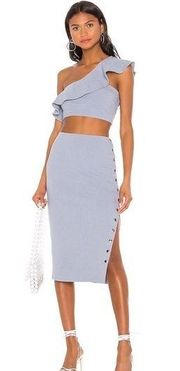 Privacy Please Waverly One Shoulder Ruffle Crop Top Blue Size L