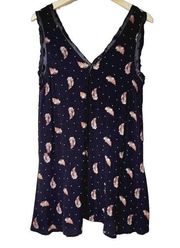 Knot sisters womens mini dress black with feather polka-dots size large