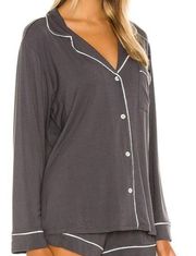 NWT Eberjey Gisele Long Sleeve PJ Top in Graphite & Sorbet Size XS TOP ONLY