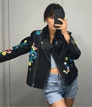 Premium Leather Biker Jacket With Floral Embroidery