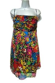 betsey johnson 100% silk sleeveless bright blouson dress Size 8