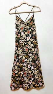 sleeveless Vneck floral satin maxi dress