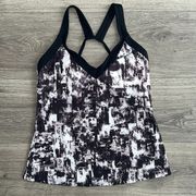 EUC Nike Swim Tankini Small Strappy Back Removable Pads Black & White Abstract