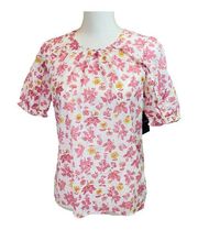 Lucky Brand  Top NEW Short Sleeve Floral Blouse Roses Size XS