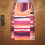 Pink, Orange & Navy Striped Etcetera Pencil Skirt Size 4