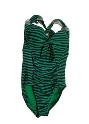 Blue and Green  striped MERONA  one piece swimsuit  size medium