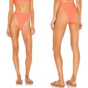 Tularosa Bikini Swim High Waist Leg Neon Coral Pink White Rib Summer Xsmall XS