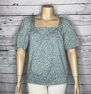 Draper James NWT XL Spruce Green White Floral Vine Square Neck Maren Peasant Top