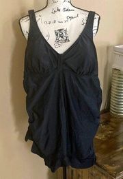 Motherhood maternity swimsuit black onepiece with built on skirt size L