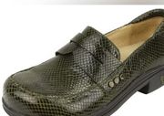 Alegria Taylor Pro Olive Glossy Snake Size 6.5 embossed textured slip on shoe