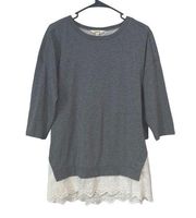 Matilda Jane In the Clouds Gray & White Eyelet Scalloped Top Women’s Size L