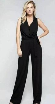 Guess by Marciano Black Plunge Neckline Sultry Designer Wide-Leg Pantsuit sz 8