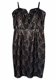 Bisou Bisou Heart Neckline Black & Pink Lace Dress