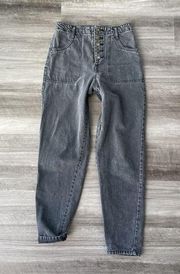 Forever 21 Faded Black Button Fly Jeans 25 High Rise Tapered E1