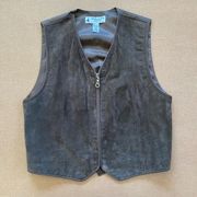 Marsh Landing Vintage Brown  Suede Leather Vest Zip Up Size Petite Medium