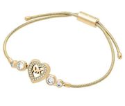 Heart Crystal MK Logo Gold Tone Slider Bracelet