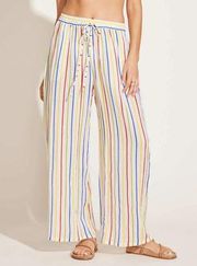 VITAMIN A Costa Pant Retro Stripe Crinkle Organic Cotton Wide Leg Pants