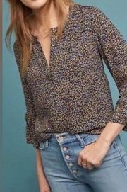 Maeve by Anthropologie Women's Berwick Print Button Down 3/4 Sleeves Sz Small