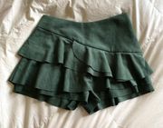 Green Suede Ruffle Skort