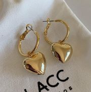 Dangle Heart Earrings. Gold Heart Earrings, Puffed Heart Earrings 