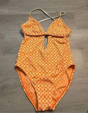 Trina Turk Orange and White One Piece Swimsuit Size Small