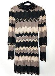 M Missoni Zig Zag Long Sleeve Backless Dress Brown Black NWT