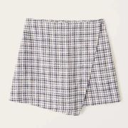 Abercrombie & Fitch Tweed Plaid Mini Wrap Skort Skirt White Black XL