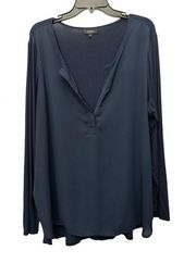 Jones & Co V Neck Blouse Size 2X Navy Semi Sheer Front Jersey Back Tunic