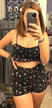 Two Piece Black Floral Set