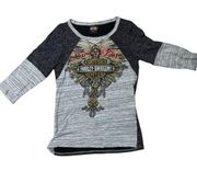 Harley Davidson Women's 3/4 Long Sleeve T-Shirt Bling Black Gray Medium