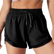 HALARA Drawstring Contrast Flowy Mesh 2-in-1 Shorts Black NWT