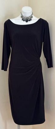 Jones New York Dress Woman Black Body Com Dress Draped On Side With Jewel Sz 16W